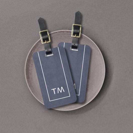 シンプルブルーホワイトラインはっきりしたモノグラム ラゲッジタグ