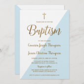 シンプルブルーホワイト金ゴールドモダンバプテスマ招待状 招待状 (正面/裏面)
