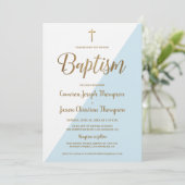 シンプルブルーホワイト金ゴールドモダンバプテスマ招待状 招待状 (スタンド正面)