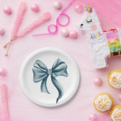 シンプルブルーボウベイビーシャワー ペーパープレート (パーティー)