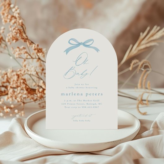 シンプルブルーボウボーイズベビーシャワー 招待状