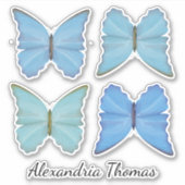 シンプルブルーボタニカルチョウキュートお洒落 シール (正面)