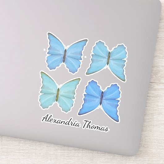 シンプルブルーボタニカルチョウキュートお洒落 シール (詳細)