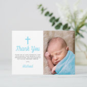 シンプルブルーボーイバプテスマ《キリスト教》洗礼式や命名式写真 サンキューカード (スタンド正面)