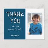 シンプルブルーボーイフォトサンキュー誕生日 ポストカード (正面)