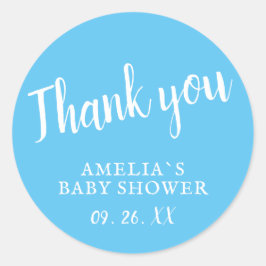 シンプルブルーボーイ赤ちゃんシャワーありがとうステッカー ラウンドシール