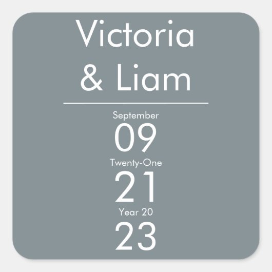 シンプルブルーモダン結婚式招待状スクエアスティック スクエアシール (正面)
