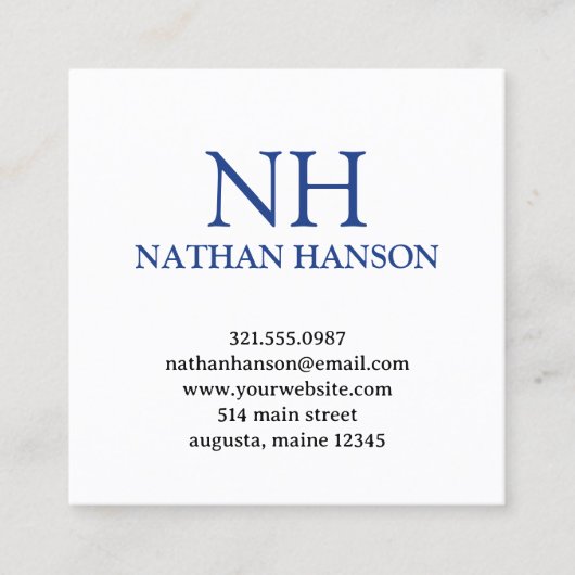 シンプルブルーモノグラムモダン スクエア名刺 (正面)