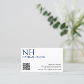 シンプルブルーモノグラムモダン 名刺 (スタンド正面)