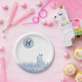 シンプルブルーラビッツ月モノグラムカスタムラヴ ペーパープレート (パーティー)