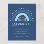 シンプルブルーレインボーキャンドルラブ&ライトハヌカー シーズンポストカード (正面)