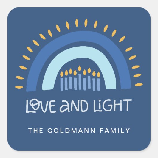 シンプルブルーレインボーキャンドルラブ&ライトハヌカー スクエアシール (正面)