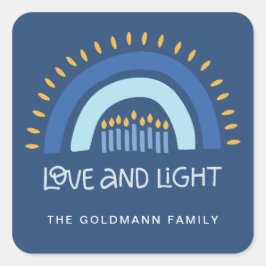 シンプルブルーレインボーキャンドルラブ&ライトハヌカー スクエアシール