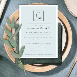 シンプルブルーロゴビジネスグランドオープン招待状 サンキューカード