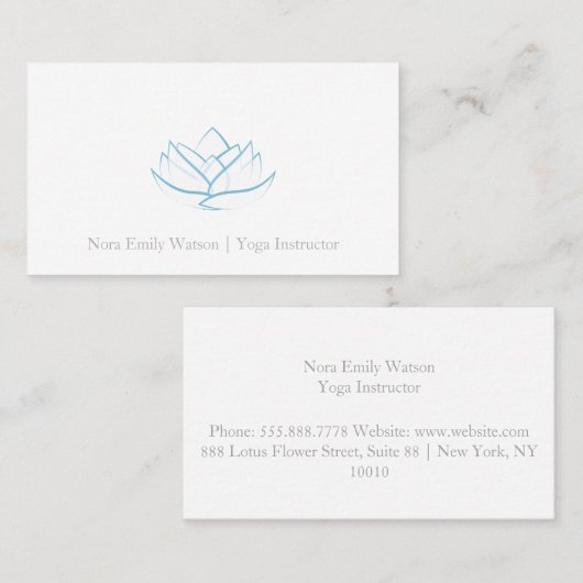 シンプルブルーロータスフラワービジネスカード 名刺 (正面/裏面)