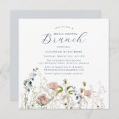 シンプルブルーワイルドフラワーブライダルシャワーブランチ 招待状 (正面/裏面)