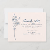 シンプルブルーワイルドフラワー悔やみや弔慰サンキューノーテカード サンキューカード (正面)
