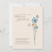 シンプルブルーワイルドフラワー蝶ブライダルシャワー 招待状 (正面)