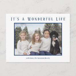 シンプルブルー写真ミニマルモダンリスクリスマス シーズンポストカード