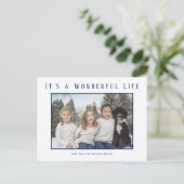 シンプルブルー写真ミニマルモダンリスクリスマス シーズンポストカード (スタンド正面)