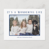 シンプルブルー写真ミニマルモダンリスクリスマス シーズンポストカード (正面)