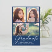 シンプルブルー卒業写真コラージホワイトスクリプト 案内状 (スタンド正面)