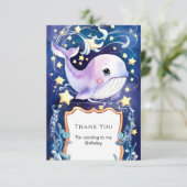 シンプルブルー子供のクジラ誕生日 サンキューカード (スタンド正面)