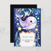 シンプルブルー子供のクジラ誕生日 サンキューカード (正面/裏面)