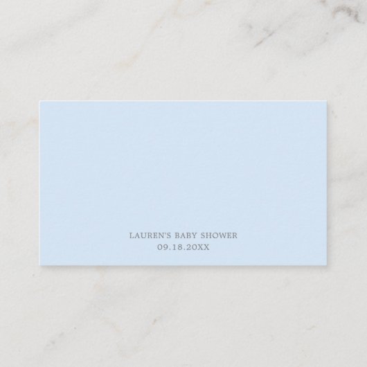 シンプルブルー推測ゲームかわいい赤ちゃんシャワー エンクロージャーカード (裏面)