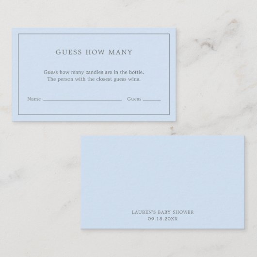 シンプルブルー推測ゲームかわいい赤ちゃんシャワー エンクロージャーカード (正面/裏面)