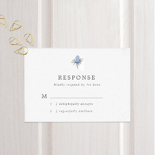 シンプルブルー結婚ティスル 出欠カード