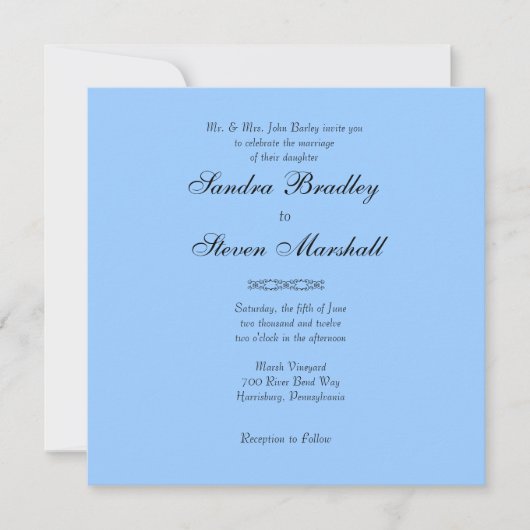 シンプルブルー結婚式招待状 招待状 (正面)