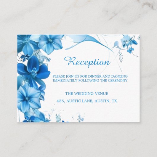 シンプルブルー花柄結婚式受付案内カード エンクロージャーカード (正面)