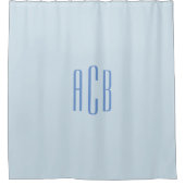 シンプルブルー3文字モノグラム シャワーカーテン (正面)