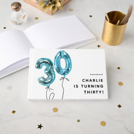 シンプルブルー30バルーン30歳の誕生日パーティー ゲストブック