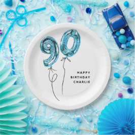 シンプルブルー90 バルーン 90歳の誕生日パーティー ペーパープレート