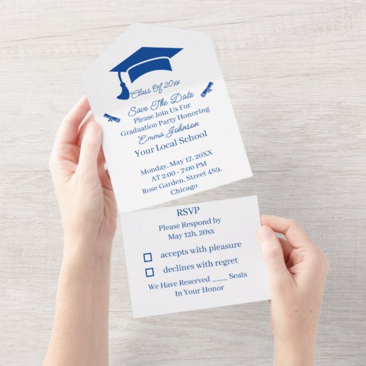 シンプルブルー パーソナライズ セーブ・ザ・デート オールインワン招待状 (貼ってはがせる)