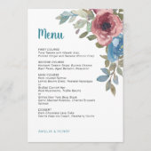 シンプルブルー&ピンクウォーターカラーフローラ結婚ズ メニュー (正面)