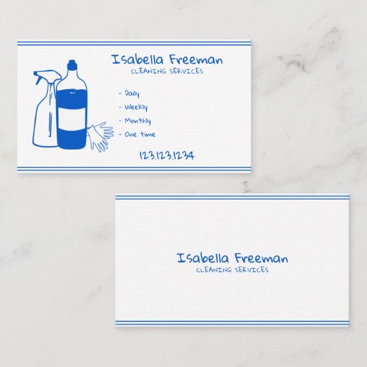 シンプルブルー&ホワイトのメイドハウスクリーニング 名刺 (正面/裏面)