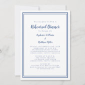 シンプルブルー&ホワイトのリハ結婚ーサルディナー 招待状 (正面)