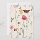 シンプルブルー ワイルドフラワー バタフライ フラワーチェック ウェディング 招待状 (裏面)