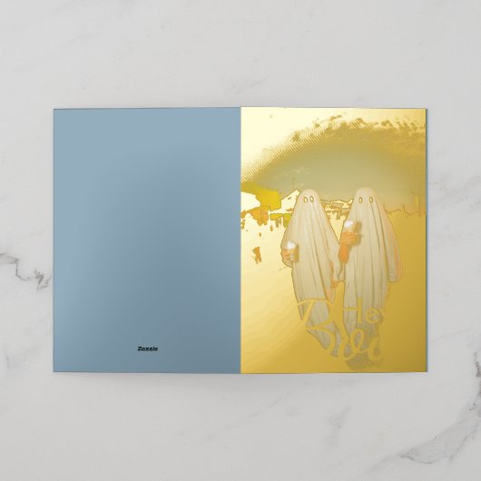 シンプルブーハッピーハローウィンファミリー&フレンズ写真 箔シーズンカード (外側レイダウン)