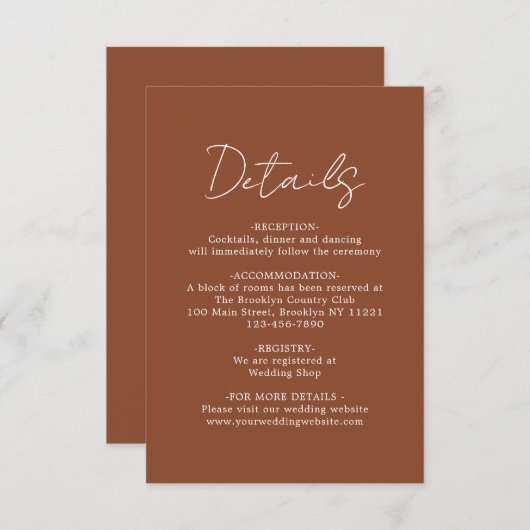 シンプルプモダンライナテラコッタ結婚の詳細 エンクロージャーカード (正面/裏面)