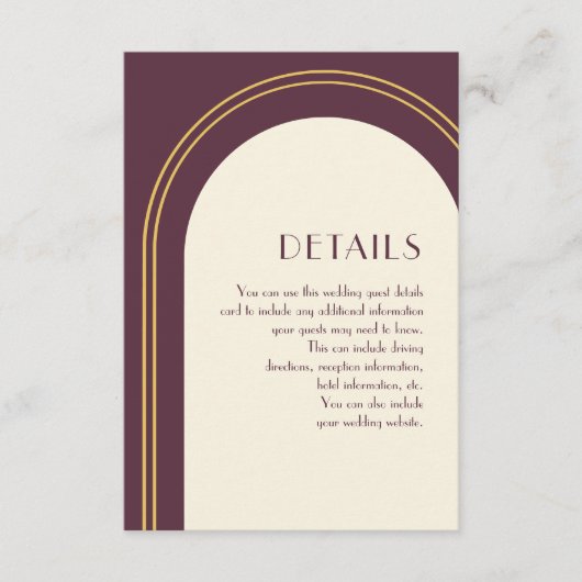 シンプルプラム結婚アーチズゲスト詳細 エンクロージャーカード (正面)