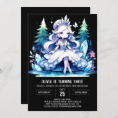 シンプルプリンセス誕生日 招待状 (正面/裏面)