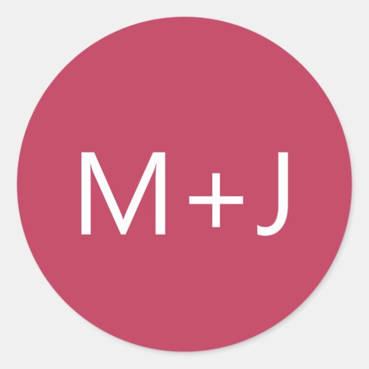 シンプルプレインマゼンタピンクモノグラ結婚ム ラウンドシール (正面)