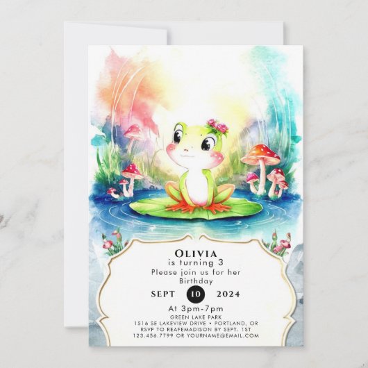 シンプルプレジャーフロッグ誕生日 招待状 (正面)