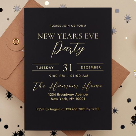 シンプルプレミアム金ゴールドと大晦日のブラックパーティー 箔招待状