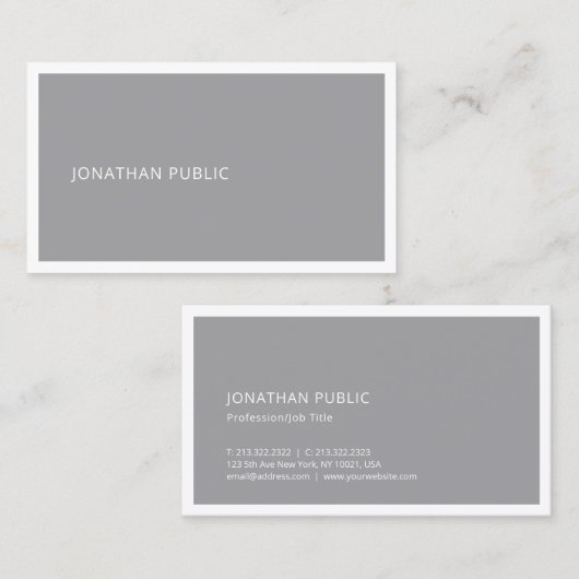 シンプルプレーンエレガントプロフェッショナルグレーホワイトクール 名刺 (正面/裏面)