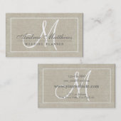 シンプルプレーンシックベージュリネンテクスチャーモノグラム 名刺 (正面/裏面)